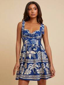 Travachic Vestido Simples Estampado em Azul e Branco, Adequado para o Verão, Looks de Verão Femininos, Verão, Roupas de Verão, Looks de Praia Femininos, Mulheres, Férias de Primavera, Looks de Concerto Femininos, Boho, Looks de Rave, Férias Tropicais, Festivais, Vestidos de Verão Românticos Femininos, Vestidos Boho Femininos, Vestidos Tropicais Femininos, Vestidos Femininos de Férias, Novos Lançamentos de Vestidos Femininos - Azul e Branco - Visão 5