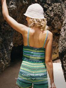 GLOWMODE X Nature Dream Bali Crocheted Chlorine-Resistant Lining Tank Top Daily Casual Summer Beach Vacation Holiday Wear Removable Cups - Green - View 2