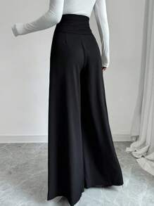 Chiquease Black & White Patchwork Metal Buckle Casual Commuter Style Pants - Black and White - View 2