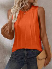 EMERY ROSE Women's Casual Solid Toothpick Design Crew Neck Tank Top,Summer - Orange - View 6