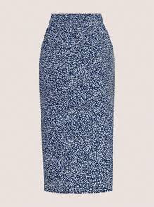 Flirla Plus Size Women Leopard Print Pleated Skirt - Blue - View 2