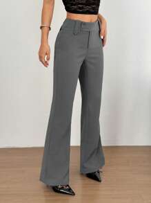 SHEIN EZwear Women's Solid Color Casual Pants, Minimalist Design Suitable For Summer - Grey - View 4