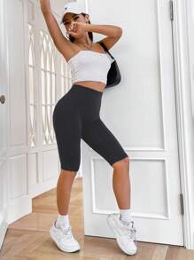 Chiquease 极简主义七分紧身裤，适合夏天 - 灰色 - 查看 5