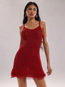 SHEIN BAE Vestido mini brillante y sexy para mujer, de estilo minimalista, apropiado para el verano - Burdeos - Ver 4