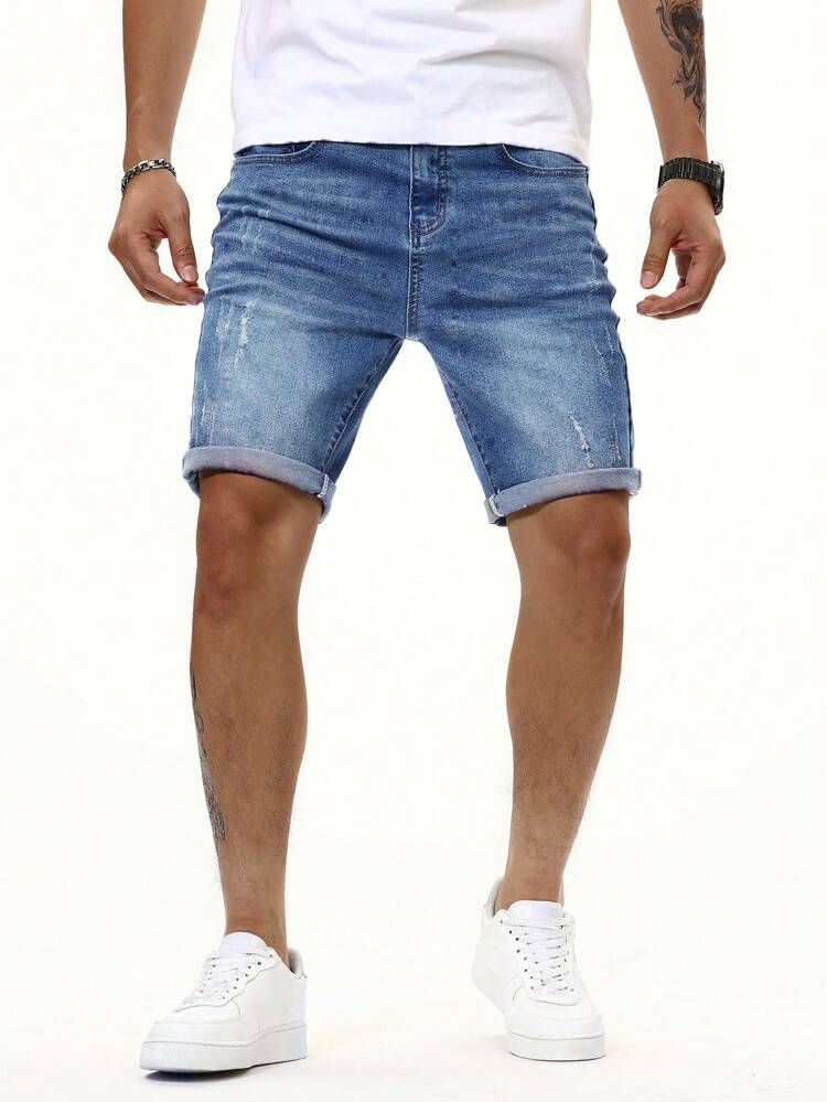 Men Cat Whiskers Washed Denim Shorts Plain Work Denim Jorts Navy Blue Denim Shorts, For Husband, Boyfriend Gifts Going Out Hang Out Work College Urban