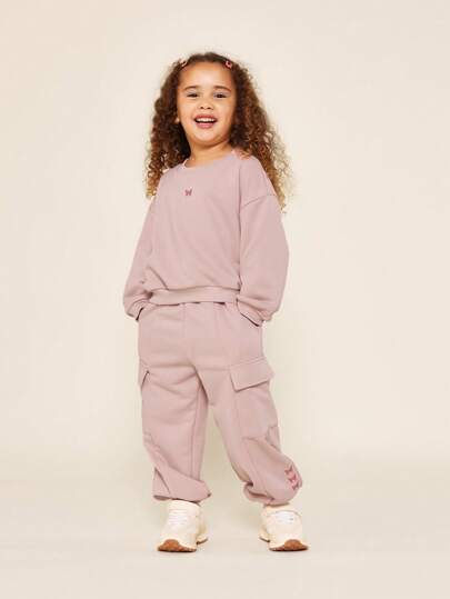 Imagem do produto SUMWON Conjunto de 2 peças com Moletom Decote Careca e Calça Jogger Cargo para Uso Diário de Meninas Jovens com Estampa Gráfica de Borboleta na loja Shein