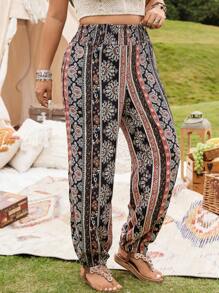 Franclia Plus Size Women's Bohemian Western Style Music Festival Casual Vacation Vintage Harem Pants, Spring/Summer