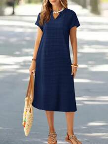 EMERY ROSE Vestido casual de longitud media de cuello en V a rayas de manga corta y recto para mujer