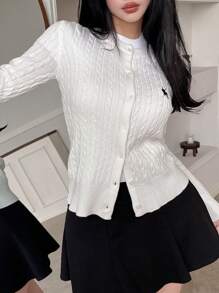 Women's Knight Pattern Long Sleeve Single-Breasted Lightweight Cardigan - White - View 4
