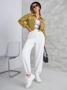 Mulvari Giacca utility monospecchio a maniche lunghe con spalle cadenti e colore tinta unita per donna