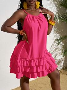 Slaydiva Damen ärmelloses Mini-Kleid mit Rüschen-Saum