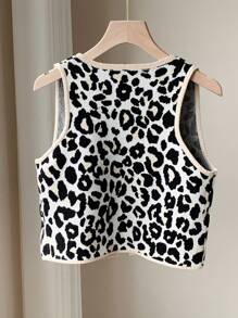 Comfortcana Women's Casual Leopard Print Tie-Up Sleeveless Cardigan