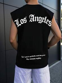 SHEIN Tween Boy Casual Sports Letter Graphic Tank Top - Black - View 1