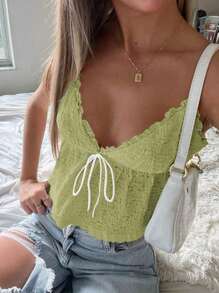 Sweetra Women's Solid Color Tie Waist Knit Texture Camisole