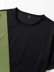 Manfinity Homme Men Two Tone Tee & Drawstring Waist Shorts Set Street Wear Menmen Two Pieces Outfitsmen Outfits 2 Pieces - Army Green - View 4