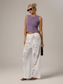 SHEIN Forever 21 Primavera y verano Mujer Romántica/Baile de graduación/Formal/Cumpleaños/Años 90/Casual de negocios/Elegante/Vestimenta occidental/Salir/Moda/Casual/Y2k/Club/Oficina/Cóctel/Vintage/ajustado/Festival rave/Divertido/Elegante/Old Money/Ropa de calle/Vacaciones/Concierto de country/Trabajo/Modesto/Spring Break/Despedida de soltera/Concierto/Baddie/Básico/Graduación/Cuello redondo/Sin mangas/Rayas verticales/Hueco/Suéter morado/Parte superior de ganchillo