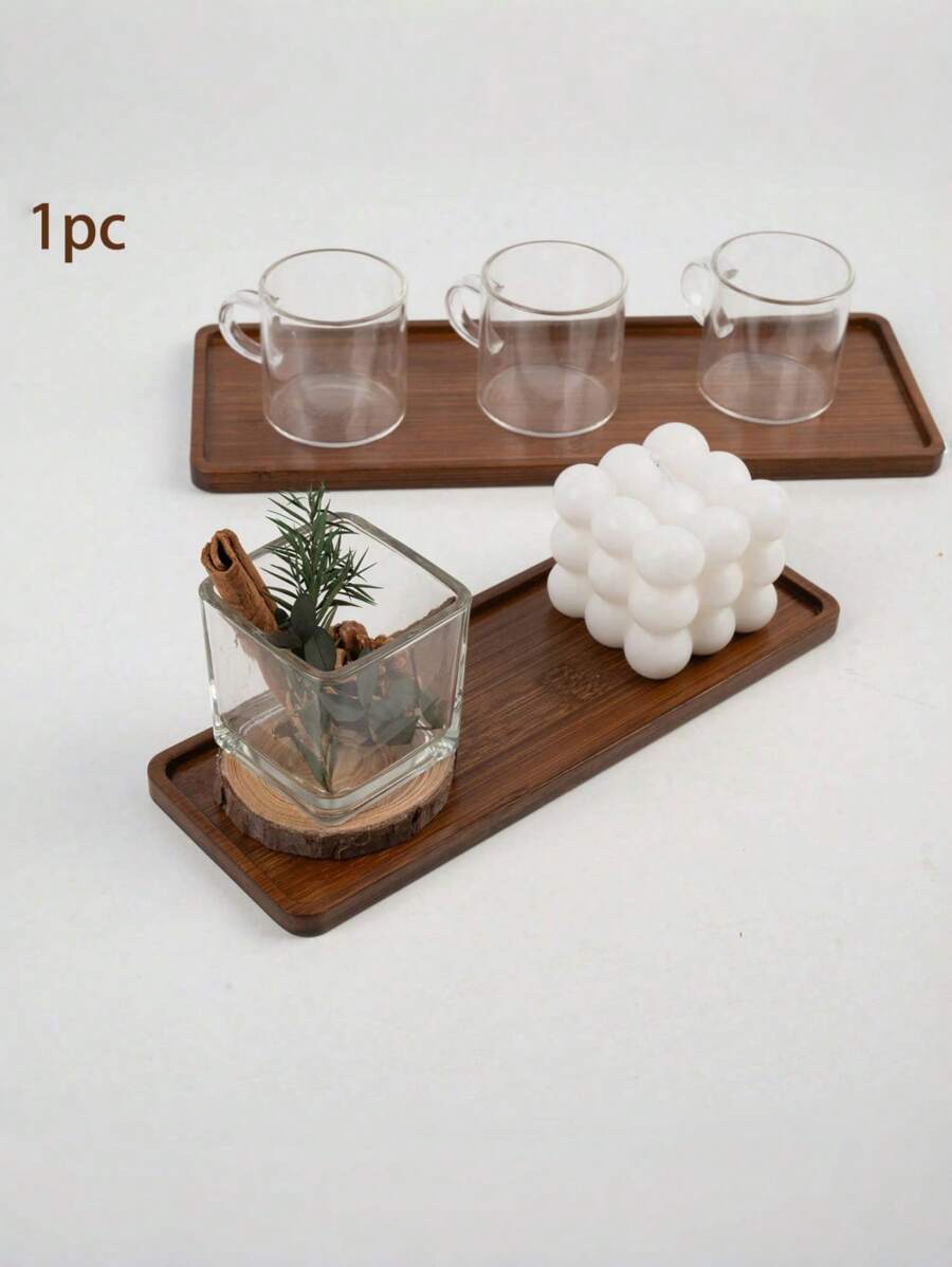 1 件装竹制托盘，木制托盘，奥斯曼咖啡桌托盘，梳妆台托盘，食物咖啡茶点（棕色） - 棕色 - 查看 1