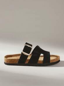 Solecia 女士可调节扣休闲时尚厚底平底凉鞋 - 黑色 - 查看 6