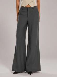 Forever 21 Spring&Summer Women Romantic Pants Prom/Formal/Birthday/90s/Business Casual Woman/Elegant/Western Wear/Going Out/Fashion/Casual/Y2k/Club/Office /Cocktail/Vintage/Bodycon/Rave Festival/Funny/Classy/Old Money/Streetwear/Vacation/Country Concert/Work /Modest/Spring Break/Bachelorette/Concert/Baddie/Basic/Graduation/ Low Rise/Baggy/Straight Leg/Wide Leg/Grey Pants - Grey - View 9