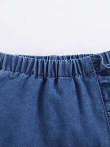 SHEIN 2pcs Baby Girls High Elasticity Water Washed Cute Flounce  Denim Skort With Comfortable Softness, Spring And Summer - Light Wash - View 5