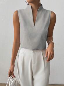 Zielony Women's Sleeveless Elegant Commuting Casual Linen Striped Blouse, Spring/Summer