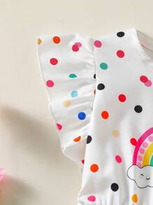 Young Girl Colorful Polka Dot Dress, Sweet Style, Spring/Summer - White - View 4
