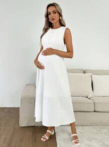 SHEIN Elegante vestido de maternidad sin mangas de color liso - Blanco - Ver 4