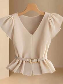 SHEIN Clasi Plus-Size Women's Woven Elegant Regular Summer Shirt - Khaki - View 1