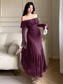 DAZY Women's Sexy Wrap Midi Dress, Spring & Summer Elegant,Ruffle - Red Violet - View 3