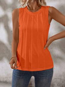 EMERY ROSE Women's Casual Solid Toothpick Design Crew Neck Tank Top,Summer - Orange - View 3
