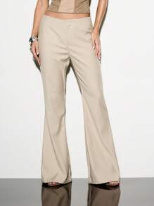 KIZN Professional Wide Leg Dress Pants Tailored Office Work Trousers Business Casual Elegant Flare Split Back Career Wear All Season - Apricot - View 1