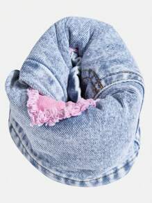 Denimly Young Girl Lightweight Denim Heart Pattern Embroidered Casual Holiday Fashion Skirts Pants, Summer - Light Wash - View 6