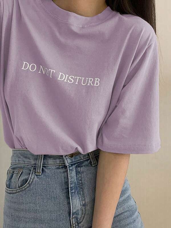DAZY Women's Casual Simple Letter Print Loose Regular T-Shirt