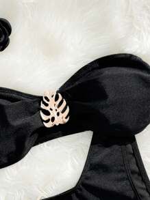 SHEIN Swim 2pcs/Set Solid Color Shiny Fabric Metal Decor Bandeaus Stylish Simple Bikini Set