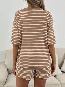 SHEIN 2pcs Maternity Casual Striped Short Sleeve Top And Shorts Set