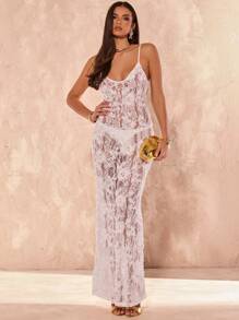 SHEIN BAE Summer Beach Cover Dress Pure White 3D Three-Dimensional Flower Quality Sexy Backless Dress - Apricot - View 8