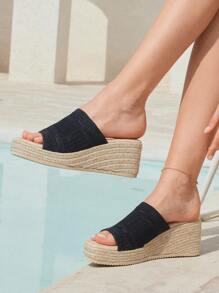 Styleloop Women Hemp Rope Thick Bottom Wedge Sandals, Bohemian Style For Summer Wear