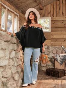 SHEIN LUNE Plus Size Dames Ruffle Off-Shoulder Flare Mouw Losse Blouse