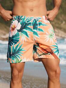 Surfspeed Men's Front Tie Print Simple Beach Pants, Casual & Vacation Men Swim Trunks - Champagne - View 7