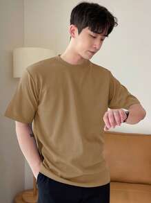 DAZY تي شيرت موحدة اللون ياقة دائرية للرجال