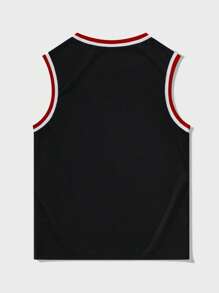 ROMWE MEN Prep Men's Basketball Y2K Street Graphic Print Tank Top, Suitable For Daily Wear, Spring/Summer - Black - View 2