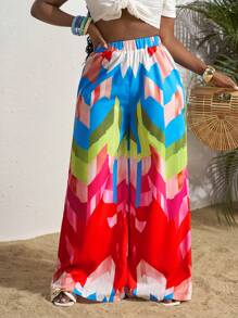 Slaydiva Pantalones de estilo bohemio con estampado para mujer, adecuados para festivales de música, Pascua, Nashville, fiestas de cumpleaños, graduación, estudiantes, uso casual, diario, vacaciones, crucero, playa, tomar el sol, con contraste de colores, para primavera/verano