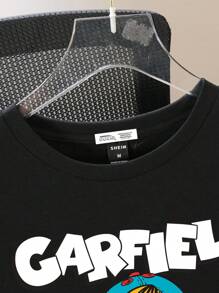 GARFIELD X SHEIN Men Cartoon & Letter Print Round Neck Short Sleeve T-Shirt, Summer
