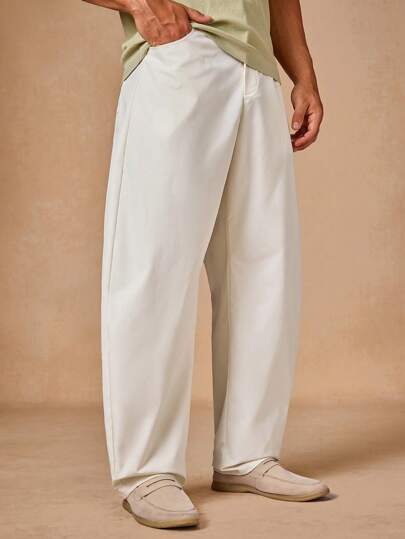 Manfinity VCAY Pantalones rectos informales para hombres de unicolor, tejidos, holgados con cintura elástica