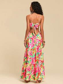 Travachic Vestido de tirantes con espalda anudada con estampado tropical, para primavera y verano, atuendos de verano para mujer, atuendos de playa para mujer, mujeres, primavera de descanso, atuendo de concierto para mujer, bohemio, atuendos de rave, vacaciones tropicales, festival, vestidos de verano románticos para mujer, vestidos bohemios para mujer, vestidos tropicales para mujer, vestidos para mujer, vacaciones, nuevos artículos, vestido para mujer