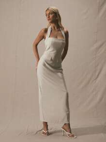 MUSERA Trägerloses Maxikleid mit falscher Tasche, figurbetonter Passform, Frühling Sommer, süß, Urlaub, elegant, sexy, Strand, Braut, Junggesellinnenabschied, Hochzeit, langes Kleid - Weiss - Übersicht 1