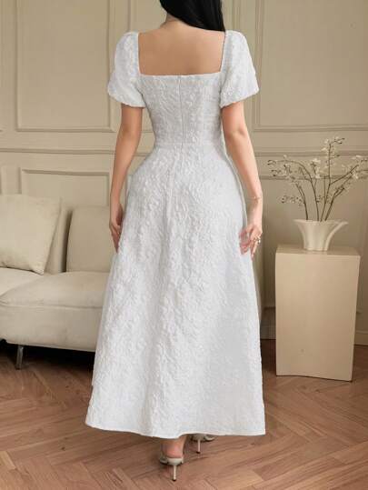 Women's Elegant Textured Large Floral Print Midi Party Dress, Spring/Summer Elegant Sundress