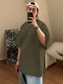 DAZY Men's Summer Solid Color Loose Casual Drop Shoulder T-Shirt