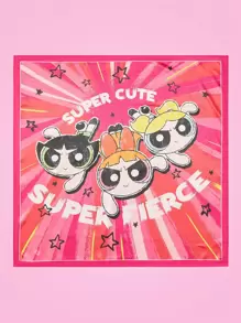 THE POWERPUFF GIRLS X SHEIN 女士 1 件装花朵、泡泡、毛茛印花方形围巾