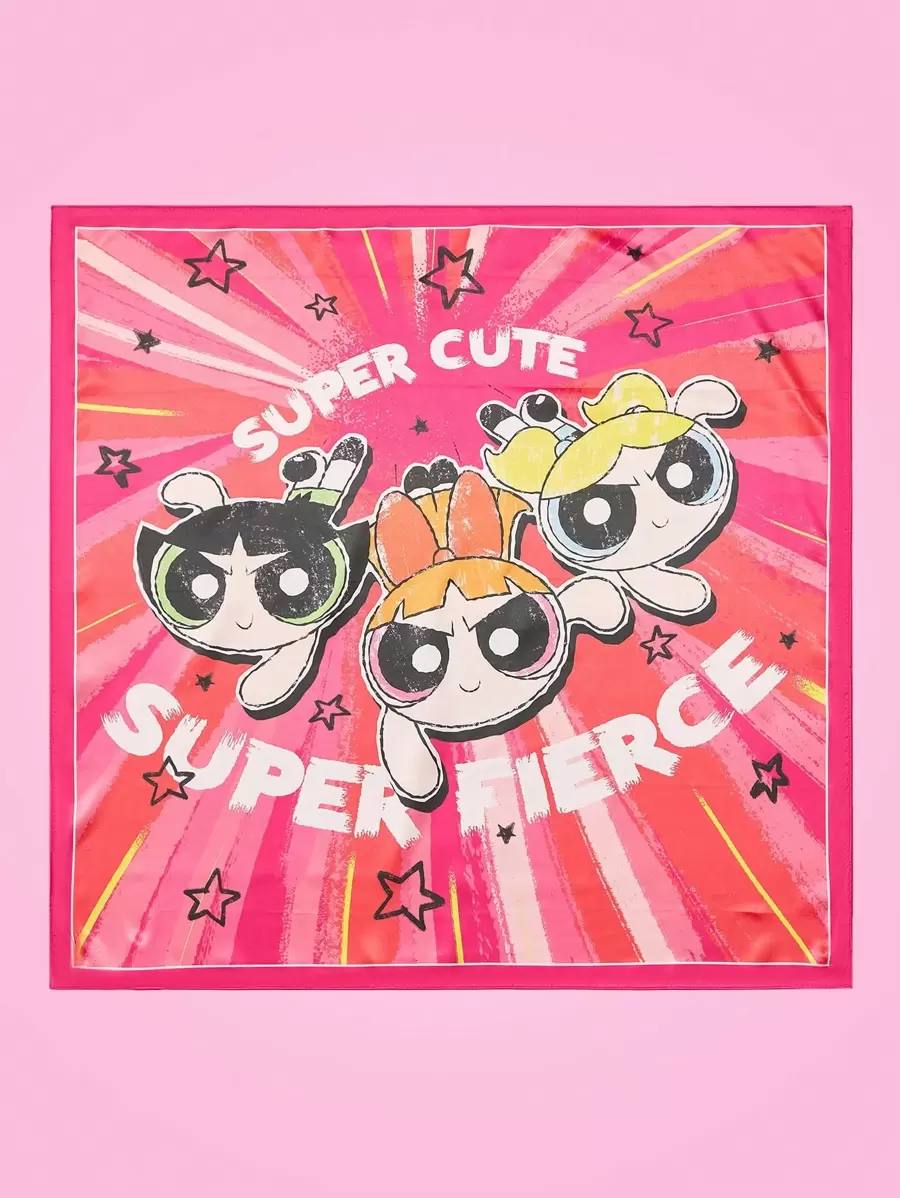 THE POWERPUFF GIRLS X SHEIN 女士 1 件装花朵、泡泡、毛茛印花方形围巾